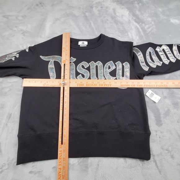 Disney Womens XS Disneyland Long Sleeve Top Black Silver Shimmer Spell Out NEW - Picture 8 of 10
